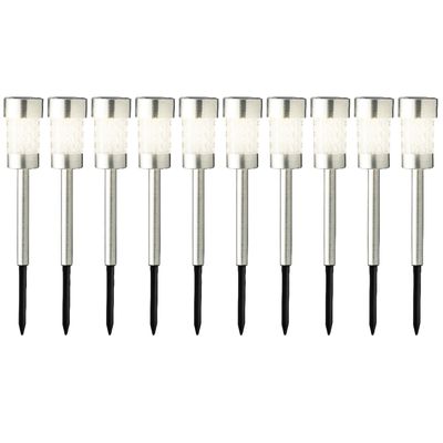 10x stuks solar prikspots/tuinspots - rvs - H26 cm - warm wit