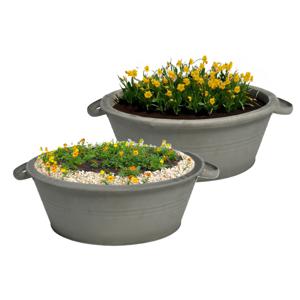 Plantenpot/bloempot teil Farmer - 2x - rond - zink - donkergrijs - D26 X H12.5 cm