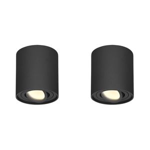 2x Dimbare LED Opbouwspot/plafondspot plafond Ray Zwart incl. GU10 spot 5W 2700K IP20 kantelbaar Rond