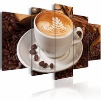 Schilderij - De essentie van de ochtend, koffie, 5 luik, Bruin/Wit, 2 maten, Premium print