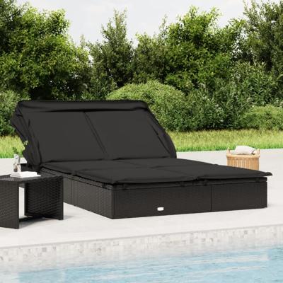 Ligbed 2-persoons met dak 213x118x97 cm poly rattan zwart