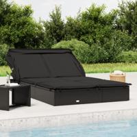 Ligbed 2-persoons met dak 213x118x97 cm poly rattan zwart