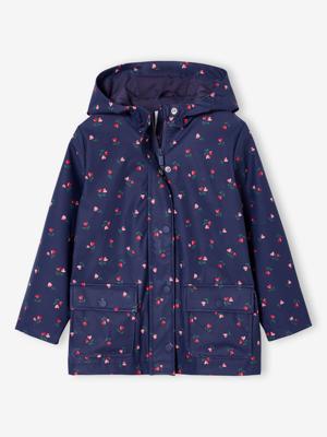 Bedrukte meisjesregenjas met capuchon marineblauw