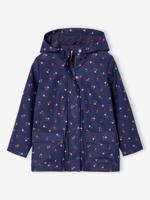 Bedrukte meisjesregenjas met capuchon marineblauw