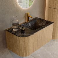 Badmeubel Mondiaz Kurve-Dlux | 85 cm | Meubelkleur Oak | Wastafelkleur Lava | Solid surface | Rechts spoelbak | 1 kraangat