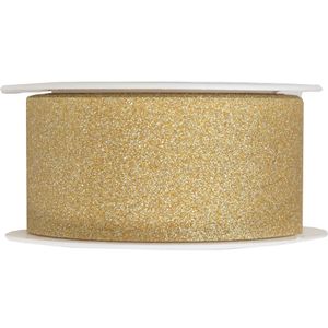 1x Hobby/decoratie gouden sierlinten met glitters 3 cm/30 mm x 5 meter