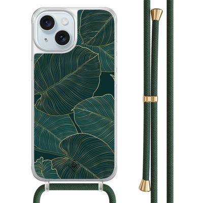 iPhone 15 hoesje met groen koord - Monstera leaves