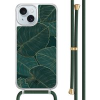 iPhone 15 hoesje met groen koord - Monstera leaves