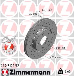 Remschijf SPORT REMSCHIJF COAT Z ZIMMERMANN, Remschijftype: Binnen geventileerd, u.a. für Mitsubishi, Citroën, Peugeot