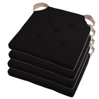 Stof Textile stoelkussen DUO - 4x - zwart - 38 x 38 x 4 cm - klittenband sluiting