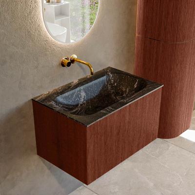 Badmeubel Mondiaz Kurve-Dlux | 70 cm cm | Meubelkleur Ruby | Wastafelkleur Lava | Solid surface | Wasbak midden spoelbak | Zonder kraangat(en)