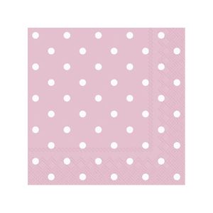20x Polka Dot 3-laags servetten licht roze met witte stippen 33 x 33 cm   -