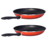 Set van 2x stuks aluminium koekenpan/hapjespan Merida rood met anti-aanbak laag 32 cm