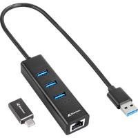 Sharkoon 3-port usb 3.2 gen 1 aluminium + gigabit lan dockingstation (zwart)