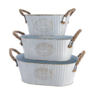 Plantenbakkenset Decoris Wit Metaal Touw Zink Ovalen Met handvatten (3 Onderdelen)