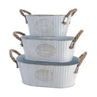 Plantenbakkenset Decoris Wit Metaal Touw Zink Ovalen Met handvatten (3 Onderdelen)