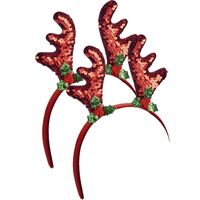 Kerst diadeems/haarbanden - 2x st - rendier gewei - rood - 21 cm