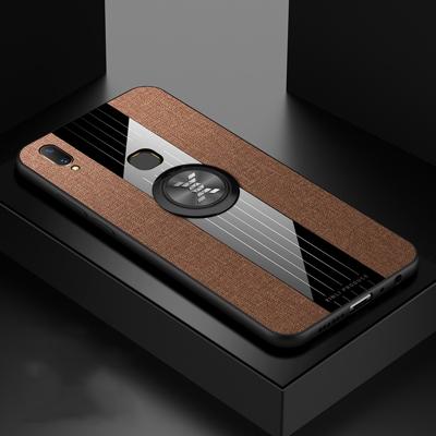 Voor vivo Y75/V7 XINLI stiksels doek textuur schokbestendig TPU beschermhoes met ring houder (bruin)