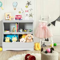 Kinderrek Speelgoedrek met 4 Vakken Boekenrek voor Kinderen Opbergrek Speelgoedorganizer 67 x 40 x 62 cm Grijs - thumbnail