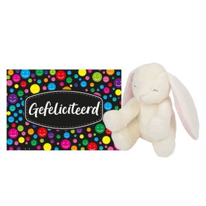 Pluche knuffel cadeau Konijn 20 cm met A5-size Gefeliciteerd wenskaart