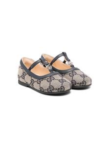 Gucci Kids Double G leather ballerina shoes - Bleu