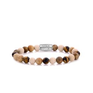 Rebel and Rose RR-80063-S Rekarmband Beads Autumn Love zilverkleurig-bruin-beige 8 mm S 16,5 cm