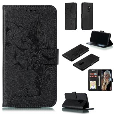 Feather patroon Litchi textuur horizontale Flip lederen draagtas met portemonnee & houder & kaartsleuven voor Galaxy S9 PLUS (zwart)