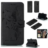 Feather patroon Litchi textuur horizontale Flip lederen draagtas met portemonnee & houder & kaartsleuven voor Galaxy S9 PLUS (zwart)