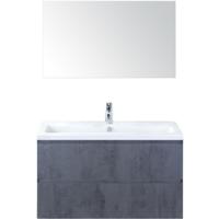 Vogue Badmeubelset 100 cm - Greeplijst in Kleur - Beton Antra - Keramische Wastafel Wit 1 Kraangat met Spiegel