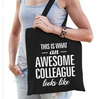 Katoenen cadeau collega tasje - awesome collaegue - zwart - shopper