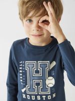 Basics T-shirt met lange mouwen voor jongens met een speels of grafisch motief marineblauw - thumbnail