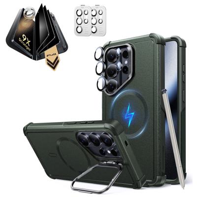 Galaxy S26 Ultra Bundle Cyber Tough Magnetic Case (Stash Stand) and Armorite® Pro Privacy Screen Protector - Olive Green