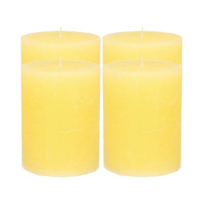 Atmosphera Stompkaars/cilinderkaars - 4x - geel - 7 x 9 cm - middel rustiek model