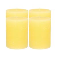 Atmosphera Stompkaars/cilinderkaars - 4x - geel - 7 x 9 cm - middel rustiek model