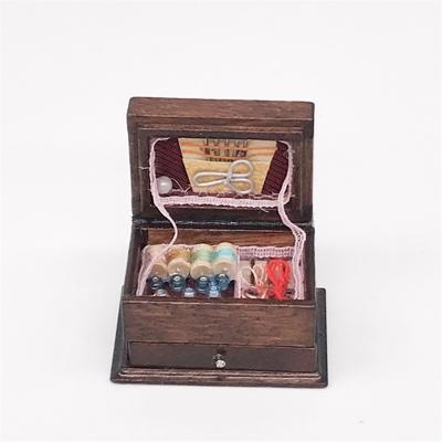 1:12 Mini huis speelgoed simulatie klassieke massief hout Chinese retro naaien vak (klassieke kleur)