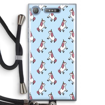 Eenhoorns overal: Sony Xperia XZ1 Transparant Hoesje met koord