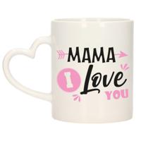 Cadeau koffie/thee mok voor mama - roze - love - hartjes oor - keramiek - 300 ml - Moederdag - thumbnail