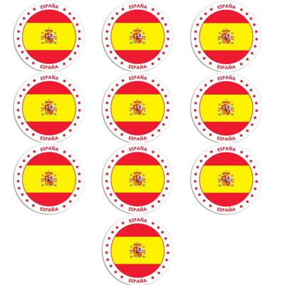 Vlag van Spanje stickers - 10x - rond - D14,8 cm - in vlag kleuren - Landen thema