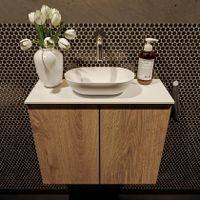 Mondiaz Fowy toiletmeubel 60cm washed oak met blad en waskom talc midden zonder kraangat