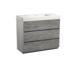 Storke Edge staand badmeubel 106 x 52 cm beton donkergrijs met Mata High enkele wastafel in mat witte solid surface