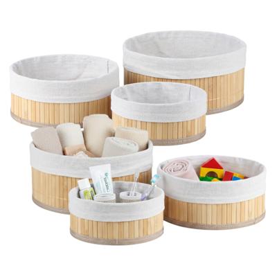 Bambou & Co opbergmanden - rond - 6x stuks - met stof - bruin - ladekast organizer