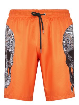Philipp Plein short de bain à imprimé tête de mort - Orange