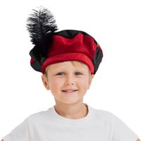 Luxe pietenmuts/baret rood/zwart voor kinderen - thumbnail