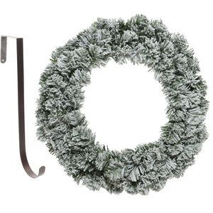 Kerstkrans groen met sneeuw 35 cm kunststof incl. deurhanger