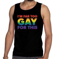 I am far too gay for this gaypride tanktop/mouwloos shirt zwart - thumbnail