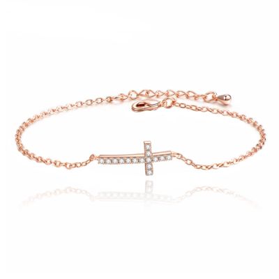Smalle Rose Armband Dames met Kruis en Steentjes Verstelbaar