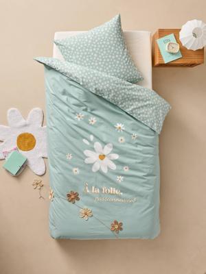 Kinderbedovertrek en kussensloop MARGUERITE blauw, bedrukt Kinderbedovertrek en kussensloop MARGUERITE blauw, bedrukt