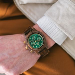 Houten Horloge Emerald Gold