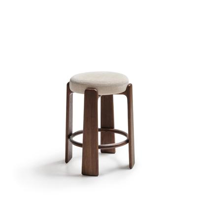 Kave Home Kruk 'Granite' Chenille en noten essenhout, kleur Beige (zithoogte 65cm)