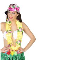 Carnaval verkleed set - Tropische Hawaii party - bucket hoedje - met bloemenslinger - volwassenen - thumbnail